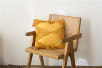Handmade Embroidered Dual Diamond Pattern Tassel Edges Cushion Cover Mustard Yellow