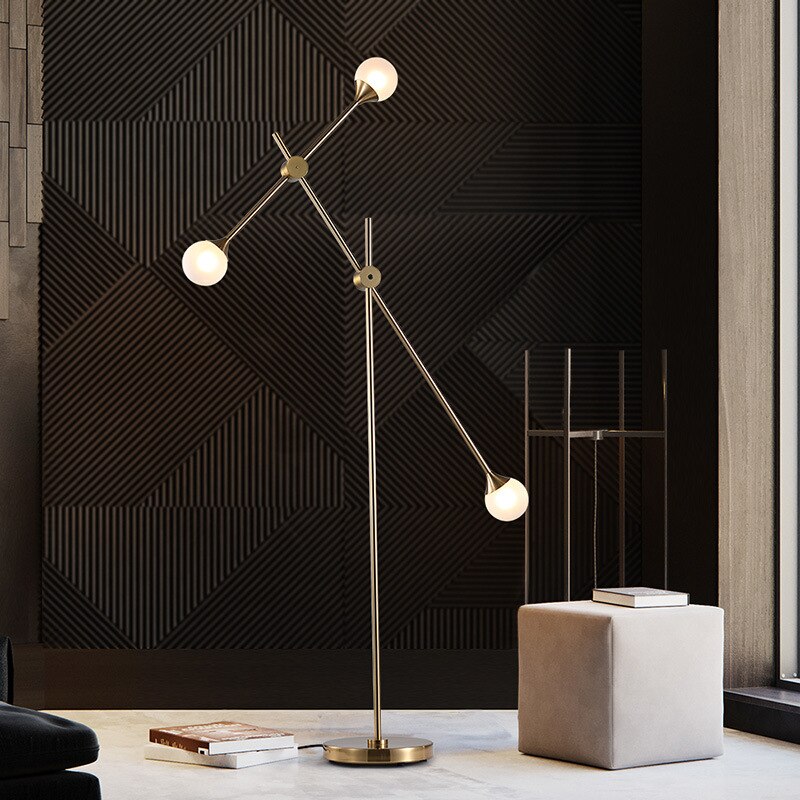 Three Bulb Dynamic Floor Lamp in Brass-Letifly Lights and Decor