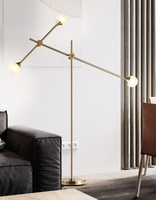 Three Bulb Dynamic Floor Lamp in Brass-Letifly Lights and Decor