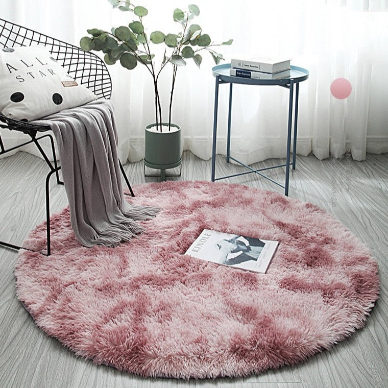 circular polyester tie-dye faux fur rug
