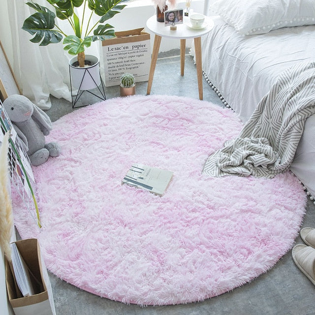 circular polyester tie-dye faux fur rug