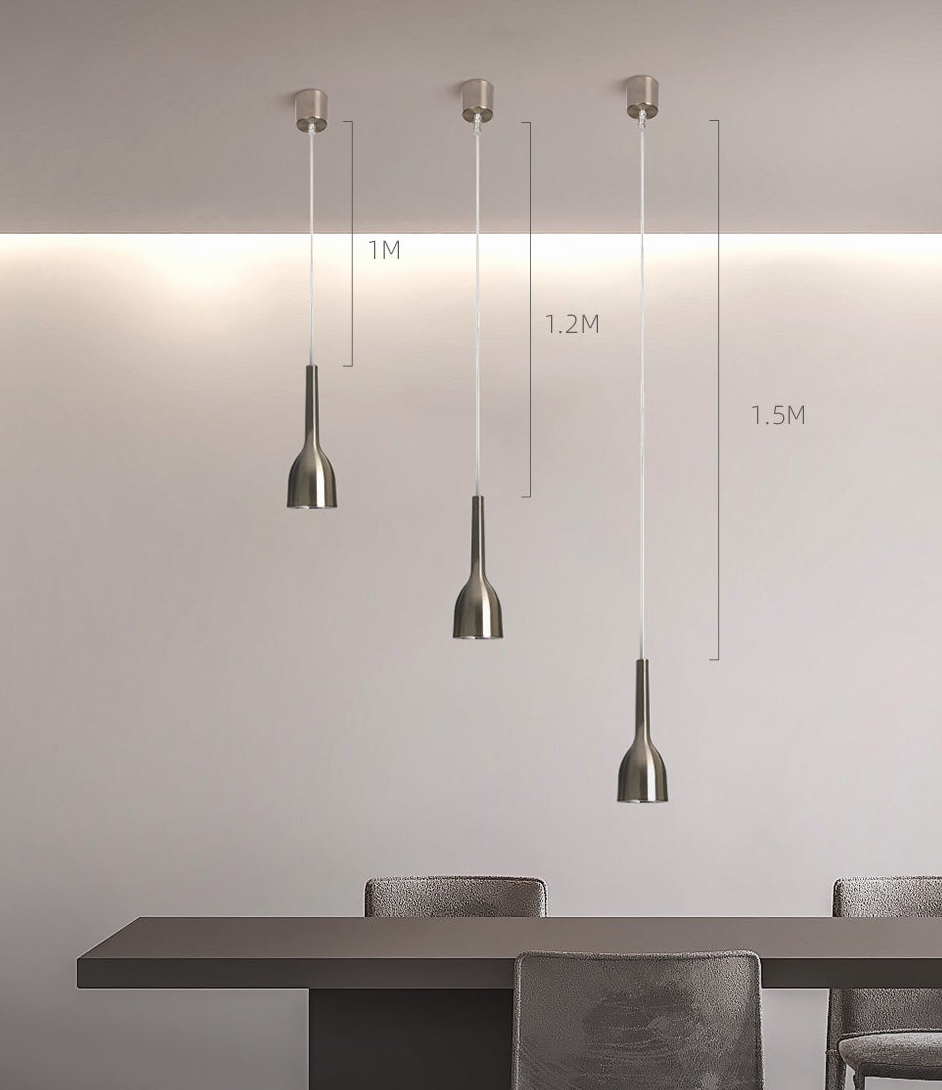 Nickel Silver Pendant Lamp LED Cylindrical Modern Style for Dining or Room Bar