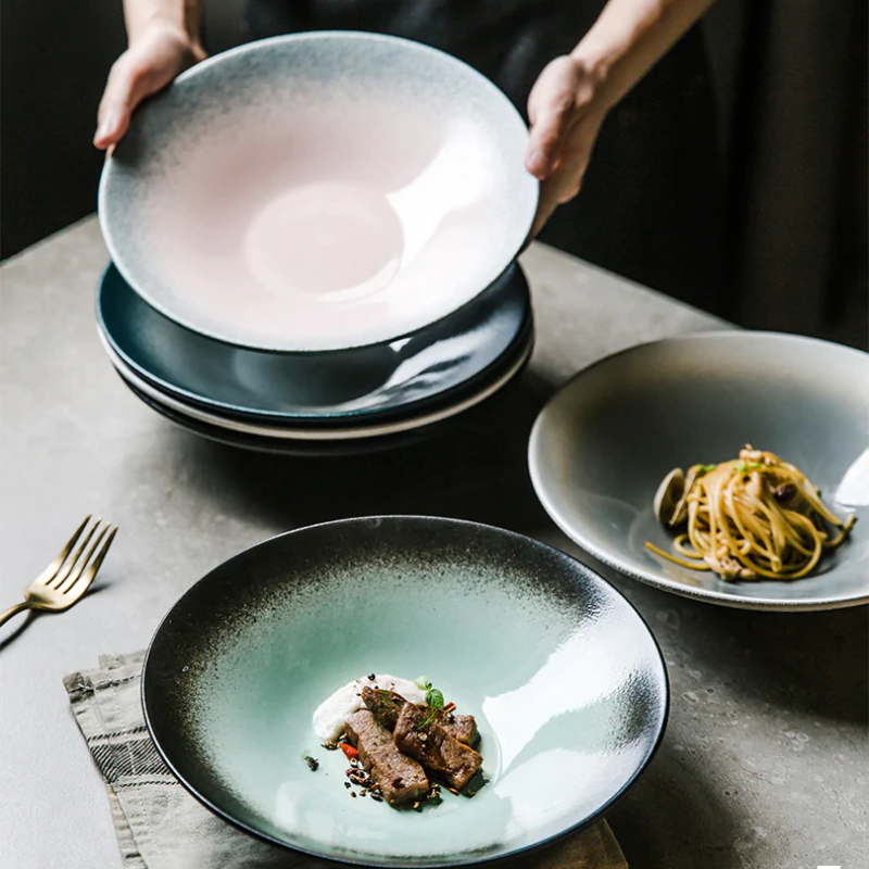 Gradient Stoneware Porcelain Organic Japanese Ceramic Dinnerware for Salad and Soup Bowl