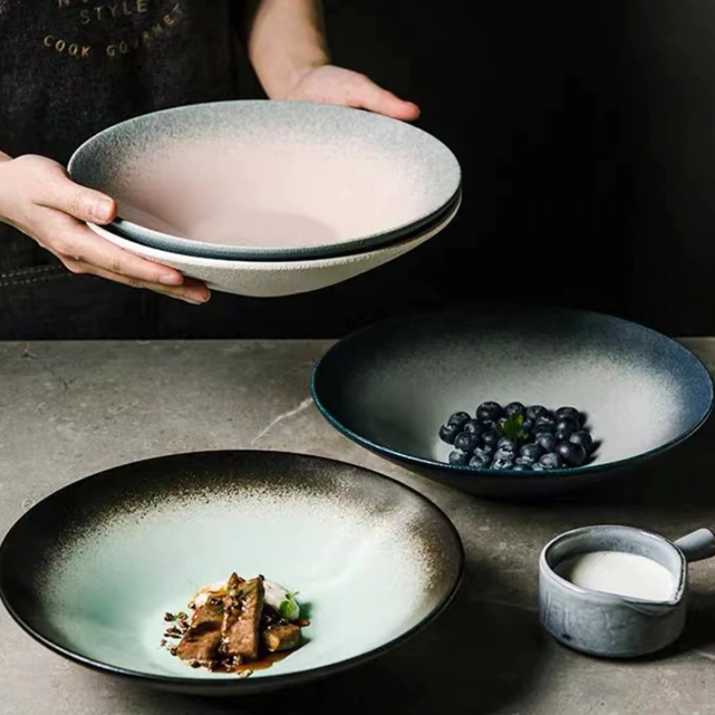 Gradient Stoneware Porcelain Organic Japanese Ceramic Dinnerware for Salad and Soup Bowl