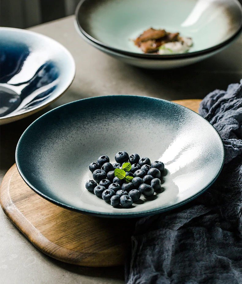Gradient Stoneware Porcelain Organic Japanese Ceramic Dinnerware for Salad and Soup Bowl