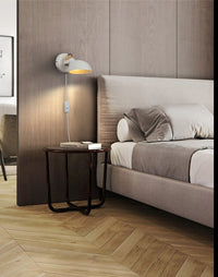 half sphere metal wood white matte wall lamp with plug