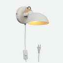 half sphere metal wood white matte wall lamp with plug