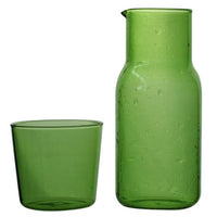 vibrant colored glass water jar and cup
