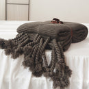 rectangle plaid knitted blanket with tassel