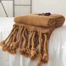 rectangle plaid knitted blanket with tassel