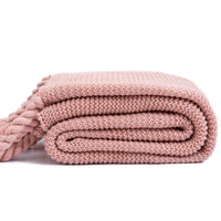 rectangle plaid knitted blanket with tassel
