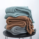 rectangle plaid knitted blanket with tassel
