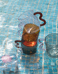 Colored Glass mugs with wavy handle
