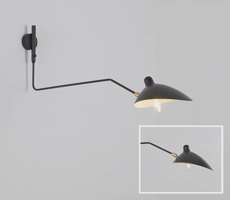 Serge Mouille replica industrial wall lamp with swing arms